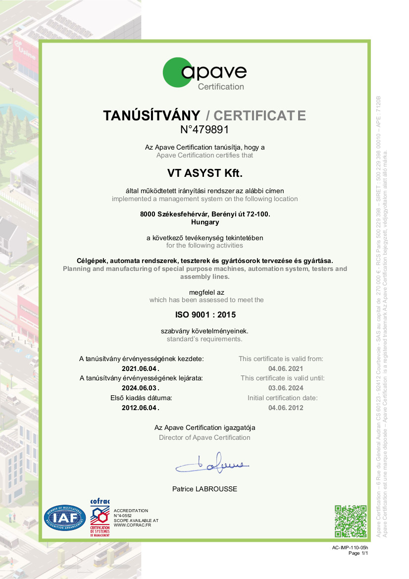 Another successful ISO 9001: 2015 recertification! - VT ASYST